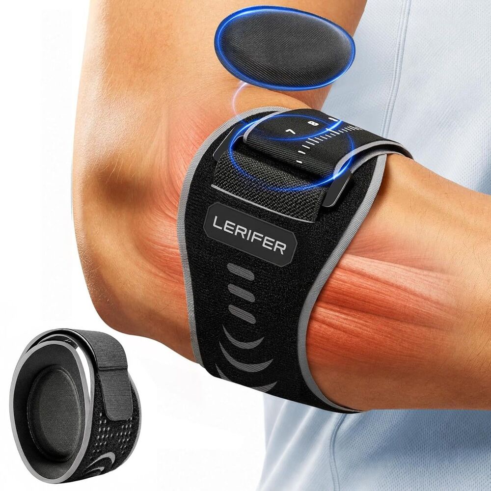 Adjustable Forearm Sports Strap Tennis Golf Pickleball Black Gray